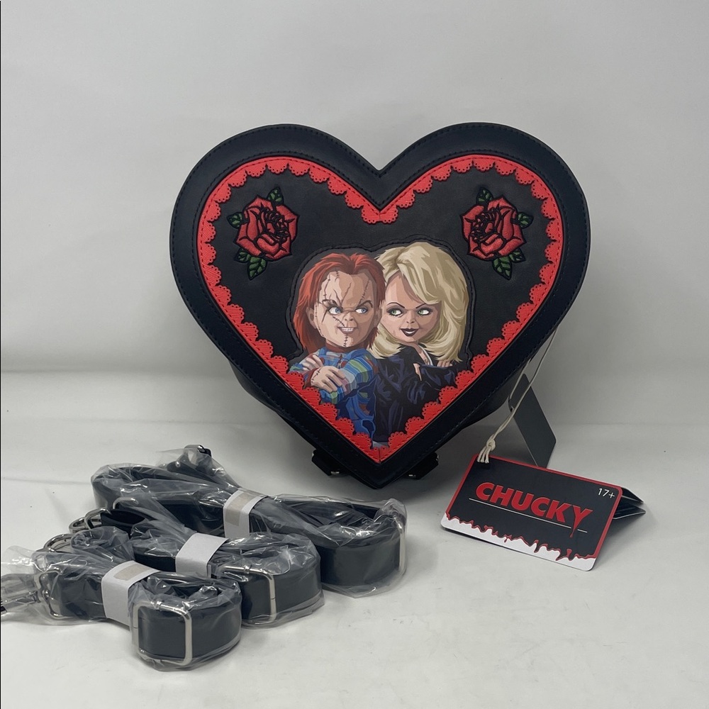 Loungefly Heart-Shaped Chucky and Tiffany Backpack Crossbody Bag NWT